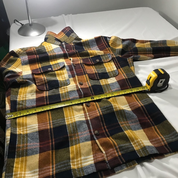 Men’s Plaid Flannel Button-Up Shirt – Yellow Brown Navy Check, Soft Brushed Cott - Picture 8 of 14